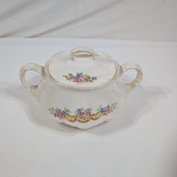 Vintage Homer Laughlin Ceramic Sugar Bowl with Lid - Picture 3 of 5